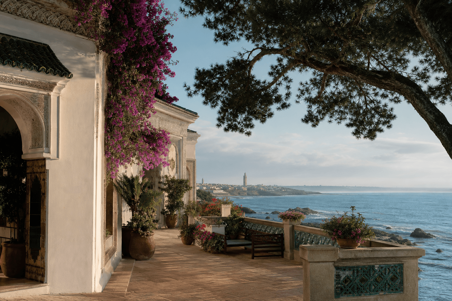 A calm Atlantic terrace overlooking the Rabat coastline